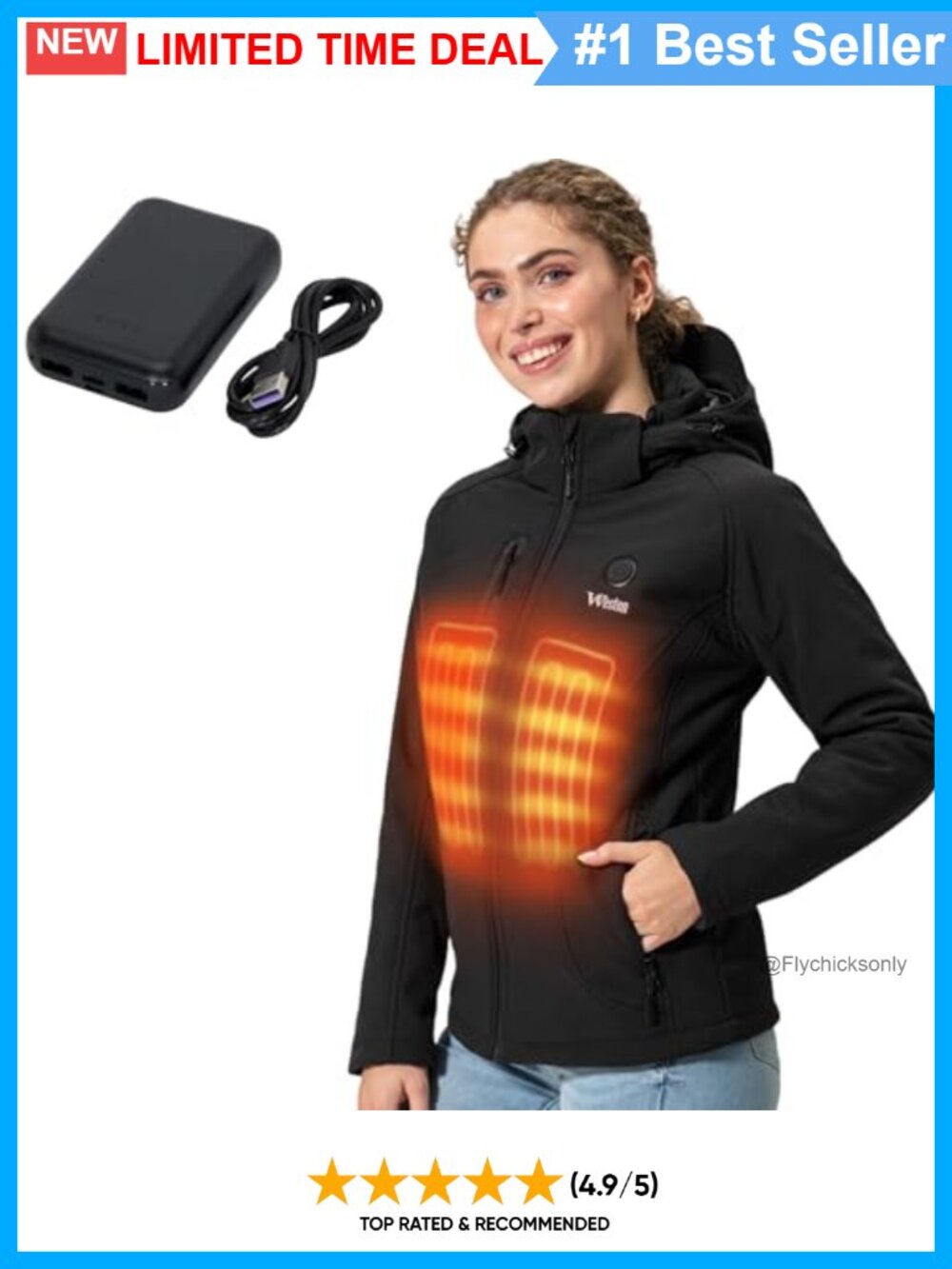 Women's Heated Coat 4-Zone Electric Jacket Adjustable Heat Winter Ski